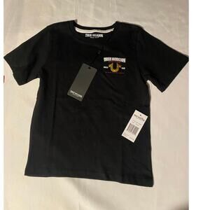 True Religion Black T Shirt Toddler Kids Size M( 5-6) Embossed Bold Graphic NWT